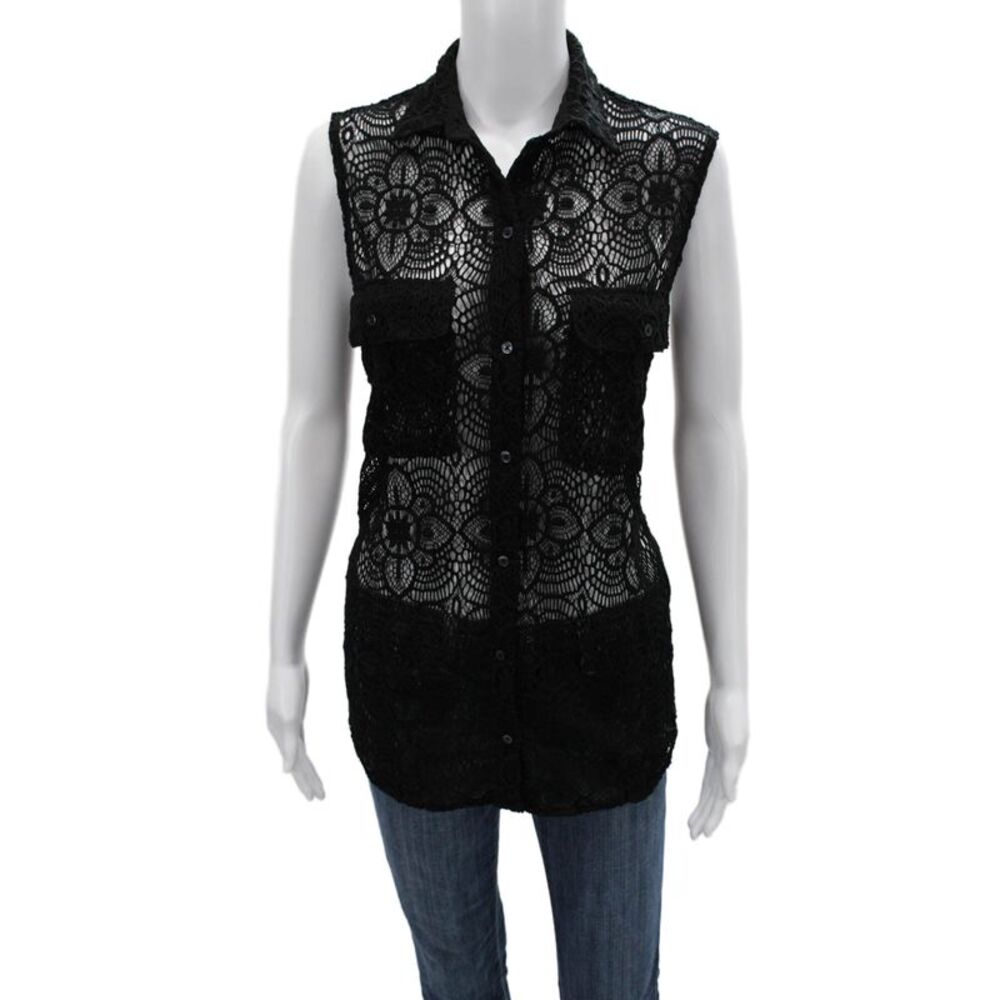 Denim & Supply By Ralph Lauren Women Black Lace Floral Sleeveless Button Down Si
